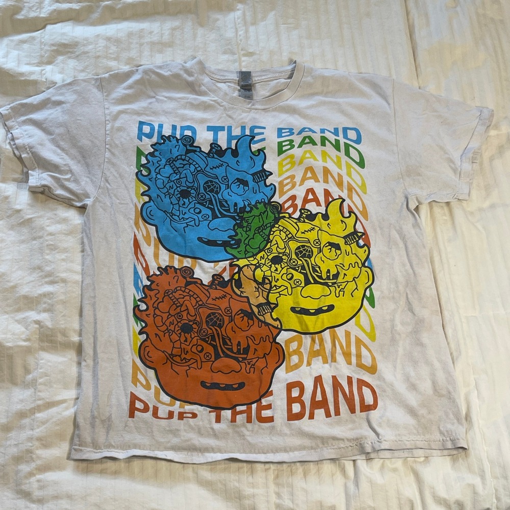 Pup The Band Graphic T-Shirt White Large Punk Rock Music Merch Short Sleeve Tee